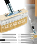 All In One Deck Stain Brush Kit With 67 Inch Extendable Handle, 8 Section Adjustable Pole, shown against wooden cabinet