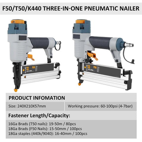 Heavy Duty 16 Ga And 18 Ga Pneumatic Brad Nailer Featuring Slick Depth Adjustment Knobs Hella Comfortable Grip for seamless DIY