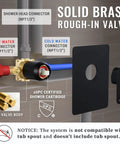 Solid brass rough-in valve with connectors for Matte Black Shower Faucet Set With Dual Square Heads And Handheld Wand No-Fuss Complete Kit