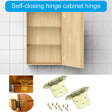 Gold 10 Piece Soft Close Cabinet Hinges Semi Concealed For Flush Mount Doors installed on wood cabinet, screws included