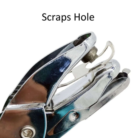 Close-up view of a Two Pack Handheld Metal Hole Punch for DIY crafts and scrapbooks, showing the punching mechanism.
