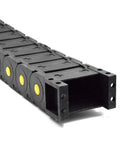 Heavy Duty Nylon Cable Drag Chain 30 X 57 Mm Closed Energy Carrier With End Connectors For Cnc Routers, side view, showcasing rugged design.
