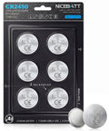 Bulletproof Cr2450 3V Lithium Coin Cell Batteries 6 Pack for car key fobs on packaging with two batteries removed.