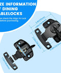 Size information of Sturdy Spring Table Locks Pair Designed Tight For Snappy Folding, Heavy Duty Zinc Alloy Drop Leaf connectors.