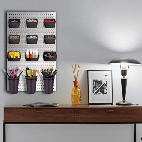 Pegboard Bins And Hooks Set For Garage And Workshop Organization No Fuss 12 Pack Pegboard Cups With Hooks And Loops on wall
