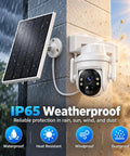 Wireless Outdoor Solar Security Camera 3MP HD with solar panel mounted on a wall, showcasing IP65 weatherproof features.