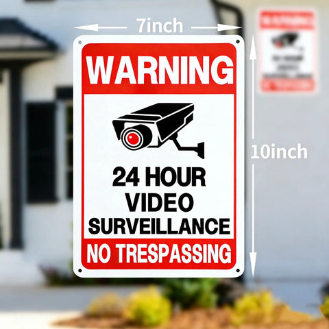 2 Pack No Trespassing Signs For Private Property With Round The Clock Video Surveillance Reflective Aluminum UV Protected Waterproof Security Camera Signs For Home Yard Fence Driveway 10 By 7 Inches, 7x10 inch sign