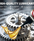Door Hinge Lubricant 1 Oz No More Squeaks Squeaky Fix Lube oiling metal gears, highlighting features like non-toxic and rust proof