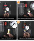 Inline Air Pressure Regulator With Water Separator And Gauge For Your Compressor Setup One Quarter Inch NPT Brass Kit Includes AFC2000 US Components Inline Pneumatic Filter installation.