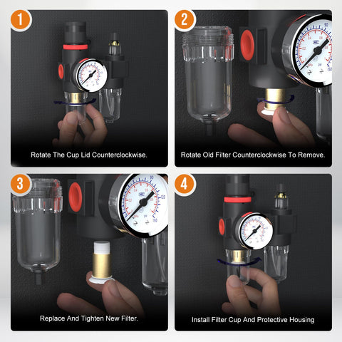 Inline Air Pressure Regulator With Water Separator And Gauge For Your Compressor Setup One Quarter Inch NPT Brass Kit Includes AFC2000 US Components Inline Pneumatic Filter installation.