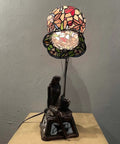 Lily Flower Tiffany Style Stained Glass Table Lamp With Girl Figurine Base, Handmade Nightstand Light, Warm White Glow.