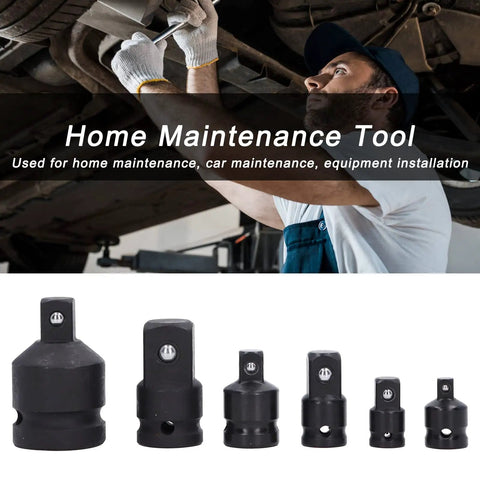 Top Grade 6 Piece Impact Socket Adapter Kit Forged From Chrome Tungsten Steel With Heavy Duty Storage Box Fits 1 4 Inch, 3 8 Inch, 1 2 Inch And 3 4 Inch Drives Perfect Gear For Home Garage Pros Who Need Serious Grit And Reliable Muscle, six black drive adapters for car maintenance