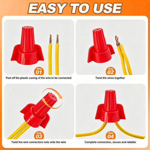 Killer 800 Piece Kit Of Winged Wire Nuts For Smooth Electrical Wiring tutorial showing four easy steps to connect wires.