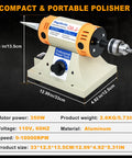 Compact All In One Adjustable Speed Jewelry Polisher With 350W Motor Pro Grade Multi Function Bench Lathe for DIY Projects
