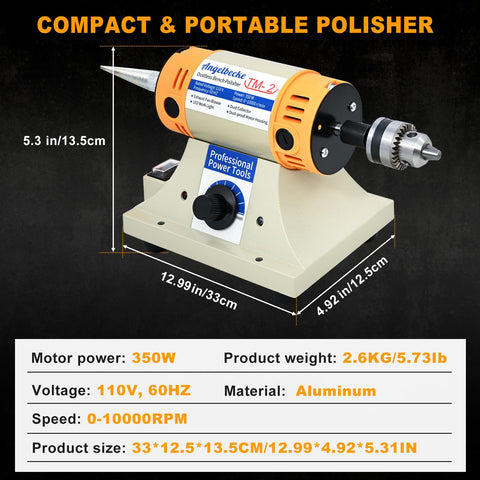 Compact All In One Adjustable Speed Jewelry Polisher With 350W Motor Pro Grade Multi Function Bench Lathe for DIY Projects