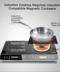 Duxtop Portable Double Induction Cooktop With 1800W Digital Electric Burner Sensor Touch Control And Lcd Display For Countertop Use showing magnetic cookware compatibility.
