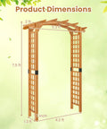 Arched-Top Wooden Garden Arch For Outdoor Use, 7.5 Ft Tall Trellis Arbor For Climbing Plants, roses and vines, with dimensions