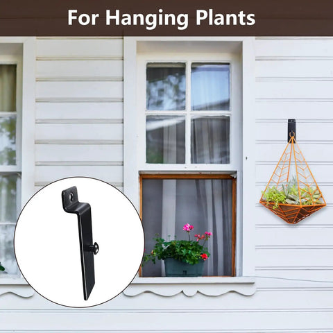 Metal Slatwall Utility Hooks 10 Pack Set Heavy Duty Slatwall Hangers attached to wall for hanging plant next to window