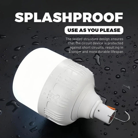 Close-up of waterproof 800 Lumen LED Camping Lanterns with Rechargeable Batteries on wet surface for outdoor use.