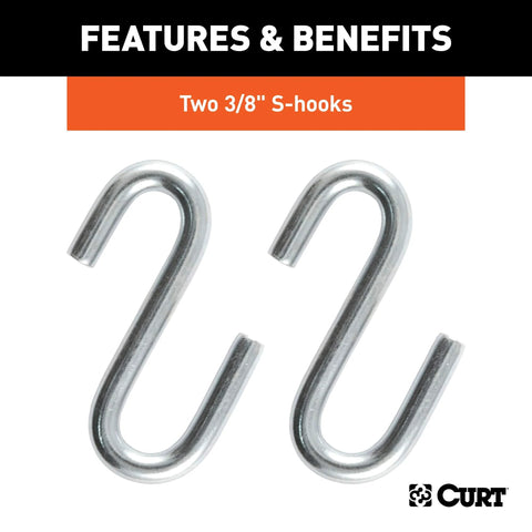 Image of two 3/8 inch S-hooks from a 48 Inch Trailer Safety Chain With Three Eighths Inch S Hooks, Grade 30 Chain, Two Thousand Pound Break Strength For Towing.