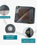 Heavy Duty Tarp 6x8 Foot Waterproof Tarpaulin With Grommets, 20mil Thick Rip Proof, gray brown detail showing grommets