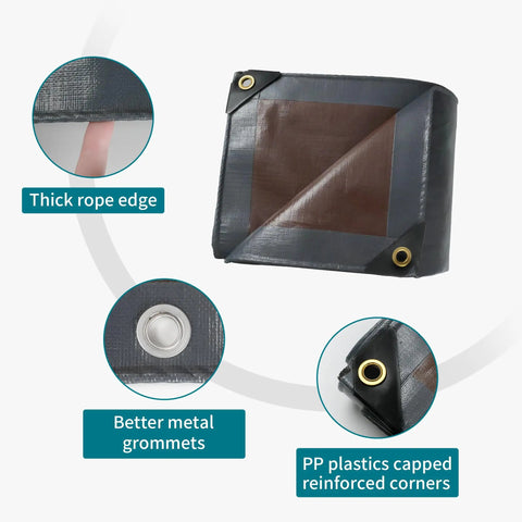 Heavy Duty Tarp 6x8 Foot Waterproof Tarpaulin With Grommets, 20mil Thick Rip Proof, gray brown detail showing grommets