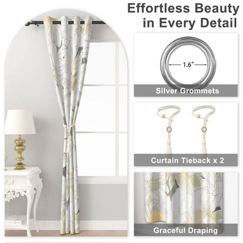 Beige And Gold Floral Blackout Curtains For Bedroom And Living Room Thermal Soundproof Window Drapes That Block Ninety Percent Of Light Darken Rooms 84 Inch Length 2 Panels With Tiebacks Chic Patterned Polyester Curtains For Sleep And Privacy