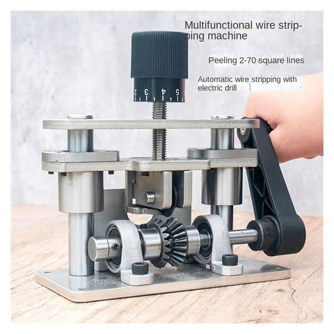 Heavy Duty Stainless Steel Wire Stripper Machine For Electric Drill Peeling Tool Strips 2-20mm Cable Efficiently overview with detailed gears and dial.