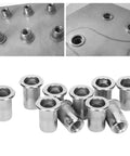 Bulk 50Pcs Blind Rivet Nuts Set M6 Stainless Steel Ribbed Nuts For Automotive Projects Elevators Switches Instruments And Furniture Hardware Accessories Glomora shown installed in metal panel and as individual pieces