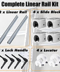 Heavy Duty Linear Motion Guide Rail System For DIY Projects And Electronics, two 800mm rails and four slider blocks shown