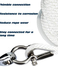 Close-up of Braided Anchor Rope with stainless steel thimble and shackle, highlighting durability and corrosion resistance.