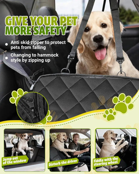 Waterproof Nonslip Pup Car Seat Cover With 600D Oxford Cloth And TPU Liner Hammock Backseat Protector installed in car with dog