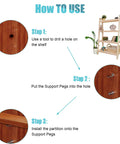 Installation steps for Upgraded 4 Styles Shelf Pins Kit With 5mm And 1/4 Inch Nickel Shelf Support Pegs for cabinets and bookshelves.