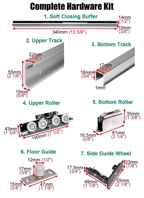 Complete hardware kit for Trackless Sliding Door Kit With Soft Close For Wooden Doors Concealed Top Rail System