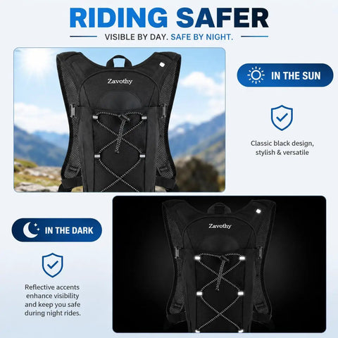 Ultra Lightweight Hydration Backpack With 2L Water Bladder For Cycling, Running, Biking, And Hiking, Waterproof Oxford Fabric in sunlight and reflective at night