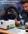 Top Tier Solder Fume Extractor With 105 Cubic Meter Per Hour Suction, compact design, adjustable hose, used for soldering electronics.