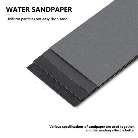 Top Shelf Sandpaper Set 4 Pieces Water Dry Sanding Sheets Grits 80 To 5000 showing smooth black waterproof sheets.