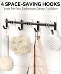 Adhesive Shower Caddy Set For Inside Shower No Drill Rustproof Bathroom Organizer 6 Pack Large Capacity Shelves With Toothbrush Holder Soap Dish Tape And Hooks For Kitchen And Bath, close-up of hooks with bath accessories