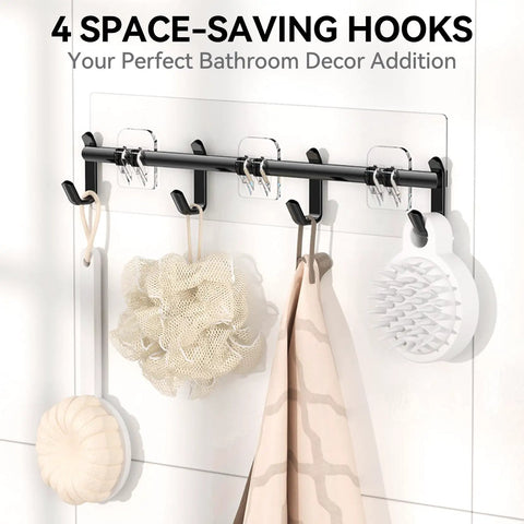 Adhesive Shower Caddy Set For Inside Shower No Drill Rustproof Bathroom Organizer 6 Pack Large Capacity Shelves With Toothbrush Holder Soap Dish Tape And Hooks For Kitchen And Bath, close-up of hooks with bath accessories