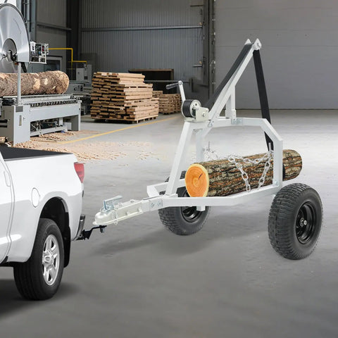 Heavy Duty Log Trailer For Farm Use, Two Wheel Utility Trailer Built Tough With Sturdy Frame And Chain attached to truck
