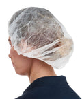 24 Inch Disposable Bouffant Cap White 100 Pack Hair Net Big Fit For Thick Long Hair Lightweight Budget Bulk Pack For Cooking Food Prep Medical PPE