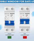 Front view of 50A 2P Solar PV Breaker With Thermal Magnetic Trip, Miniature Disconnect Switch, DIN Rail Mount, 500V Rating