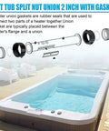 UASAM 2-inch spa heater split-nut unions with gasket and screws, 2-pack, exploded view diagram.
