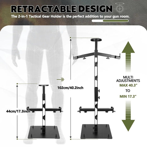 Heavy Duty Steel Tactical Gear Stand Holds Up To 100 Lbs Freestanding Display Rack Adjustable Height Diagram