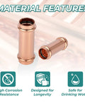 Material features of 40 Pack 2 Inch X 2 Inch Copper Press Extended Couplings showing high corrosion resistance and durability.