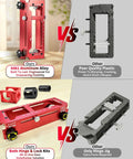 Heavy Duty Door Hinge Jig And Top Shelf Lock Installation Kit Crafted From Solid Aluminum Mortise Template compared to plastic version.