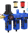 Three Eighths Inch NPT All In One Heavy Duty Compressed Air Filter Regulator Lubricator Combo Water And Oil Trap Separator