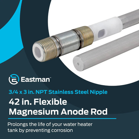 42 in. Flexible Magnesium Anode Rod, 3/4 x 3 in. NPT Stainless Steel Nipple, Chrome Finish, Water Heater Protection