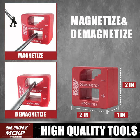Red magnetizer and demagnetizer tool for 124 Piece Magnetic Screwdriver Set With Ratcheting Handles