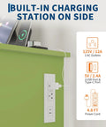 Built-in charging station on the side of the Slick Fold Up Sewing Table With Built In Charging Port And Smooth Rolling Lockable Wheels Nifty Storage Trays Pegs And Deep Bin Beats The Clutter For Quilting Embroidery And Crafting.